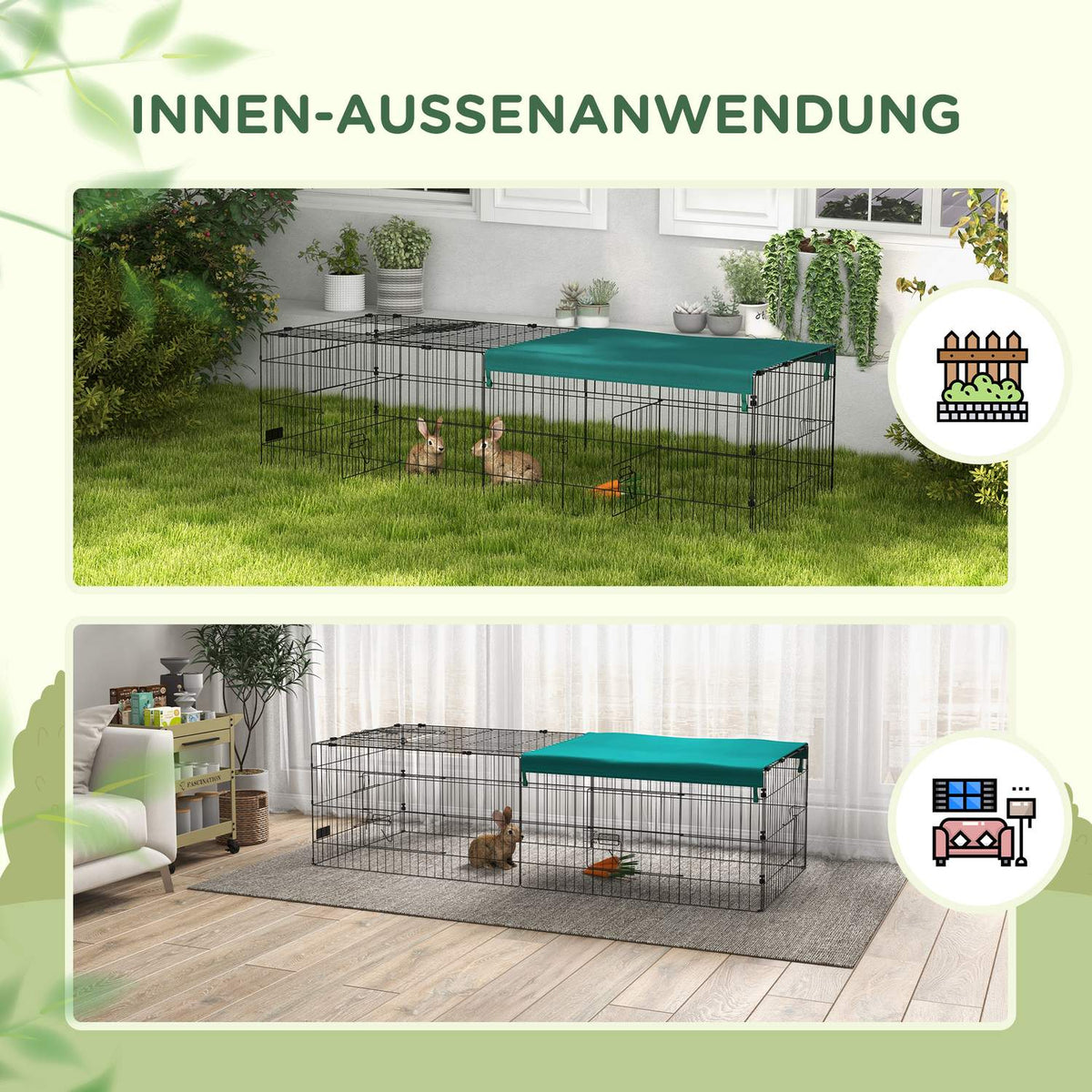 Small Animal Cage Pet Playpen With 5 Doors & Roof, Outdoor Rabbit Hutch, Green, 185X75X50Cm
