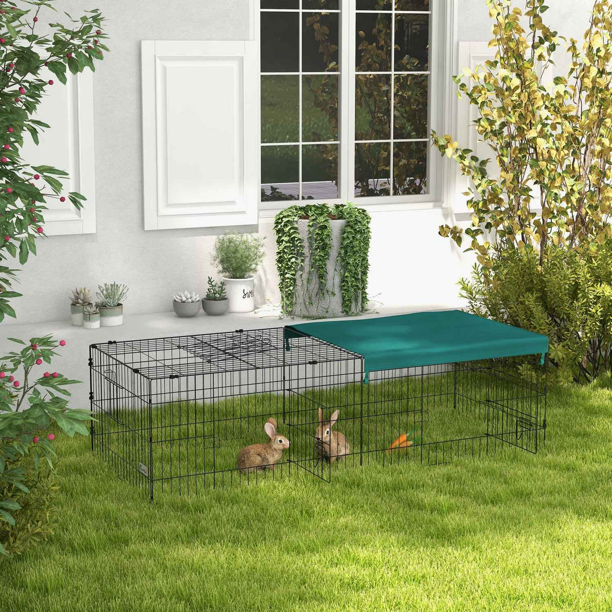 Small Animal Cage Pet Playpen With 5 Doors & Roof, Outdoor Rabbit Hutch, Green, 185X75X50Cm