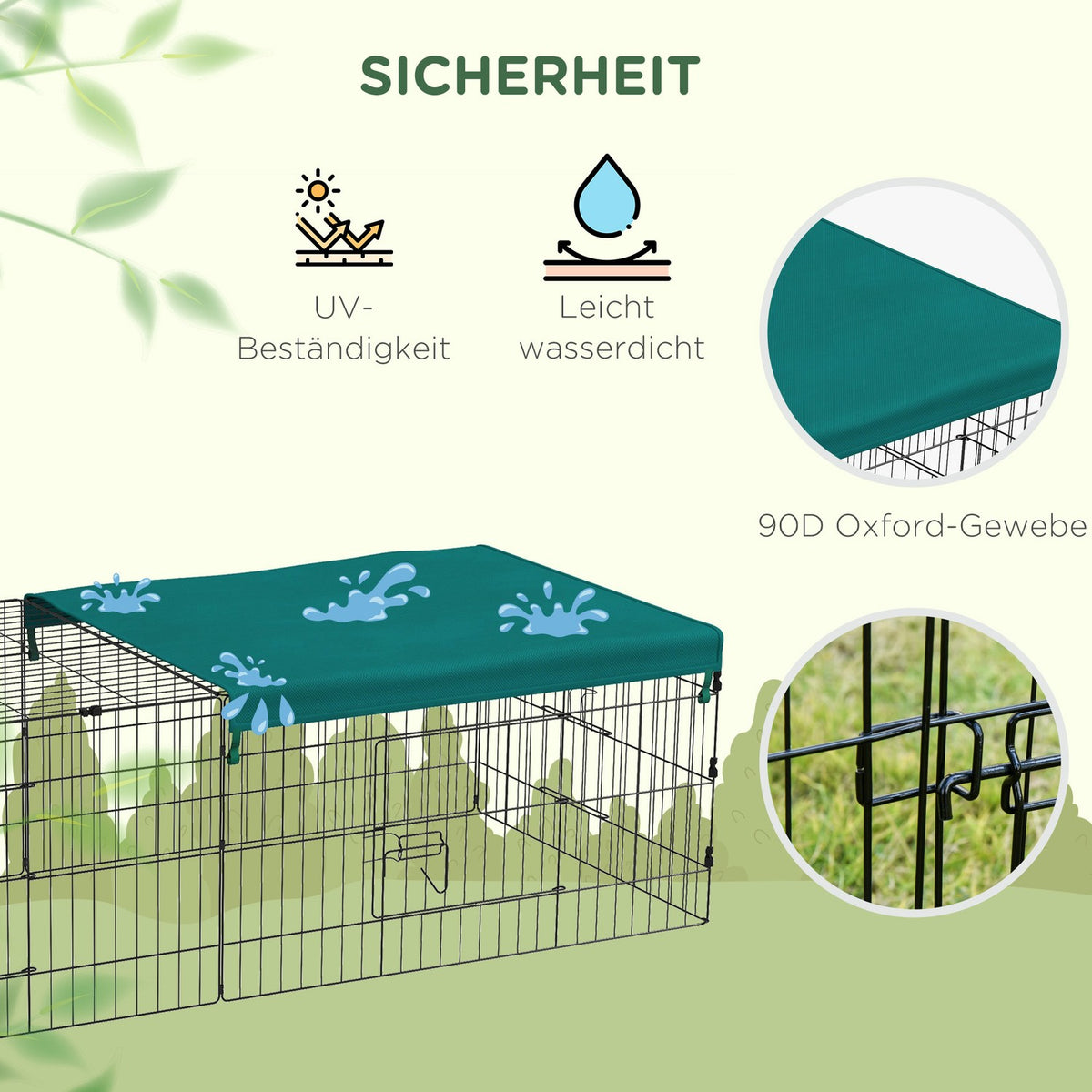 Small Animal Cage Pet Playpen With 5 Doors & Roof, Outdoor Rabbit Hutch, Green, 185X75X50Cm