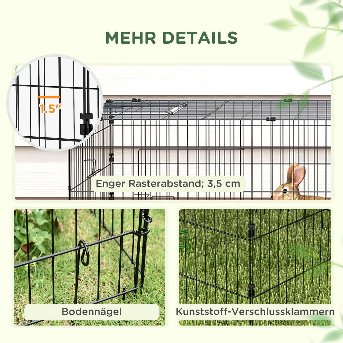 Small Animal Cage Pet Playpen With 5 Doors & Roof, Outdoor Rabbit Hutch, Green, 185X75X50Cm