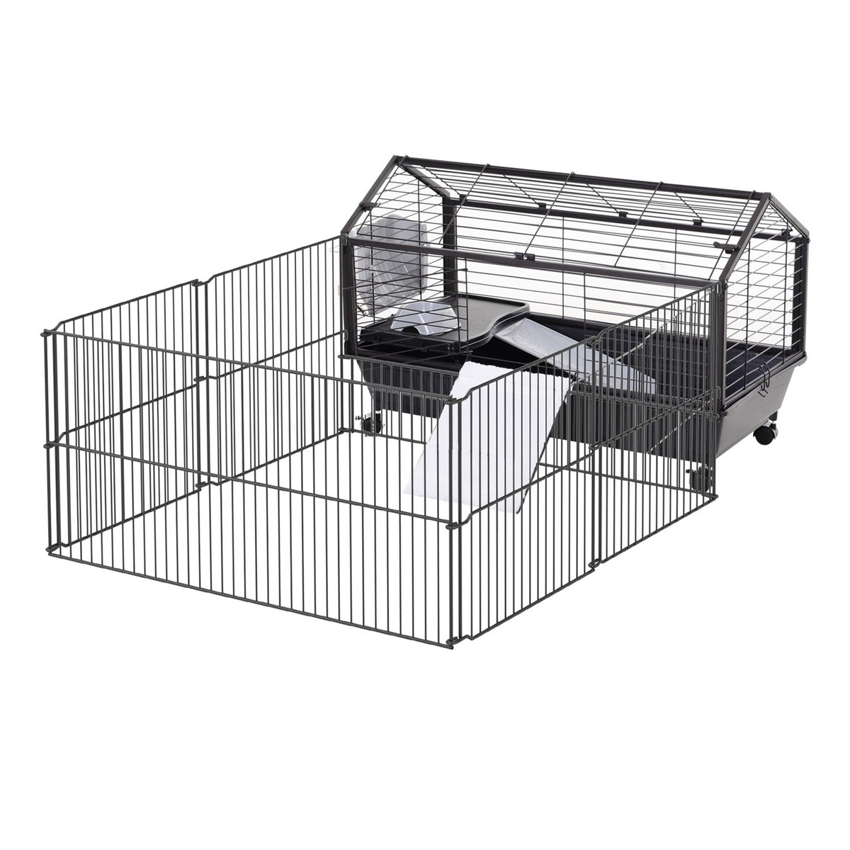 Small Animal Cage Rodent Cage For Guinea Pigs With Garden & Balcony, Metal, 88X128.5X56Cm