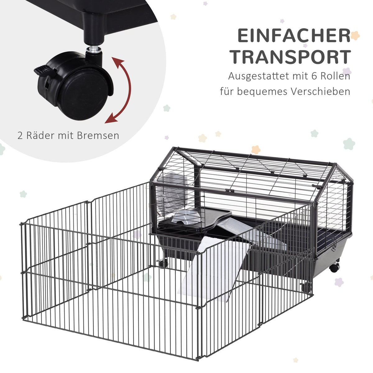 Small Animal Cage Rodent Cage For Guinea Pigs With Garden & Balcony, Metal, 88X128.5X56Cm
