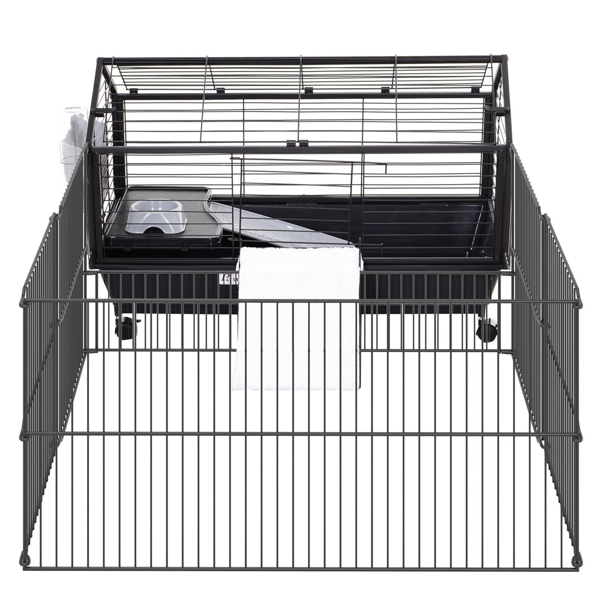 Small Animal Cage Rodent Cage For Guinea Pigs With Garden & Balcony, Metal, 88X128.5X56Cm