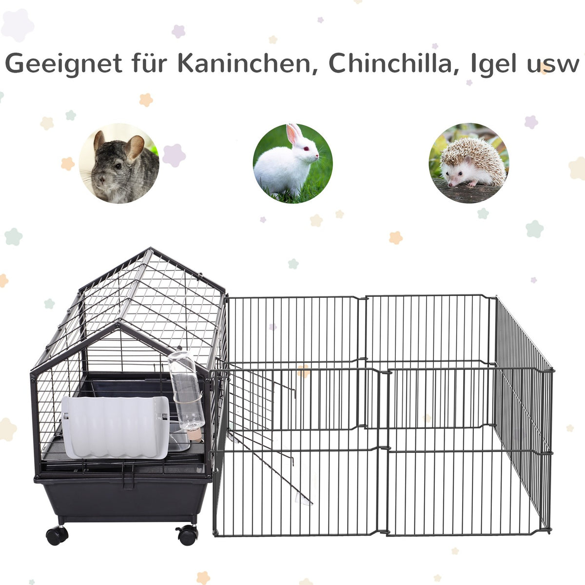 Small Animal Cage Rodent Cage For Guinea Pigs With Garden & Balcony, Metal, 88X128.5X56Cm