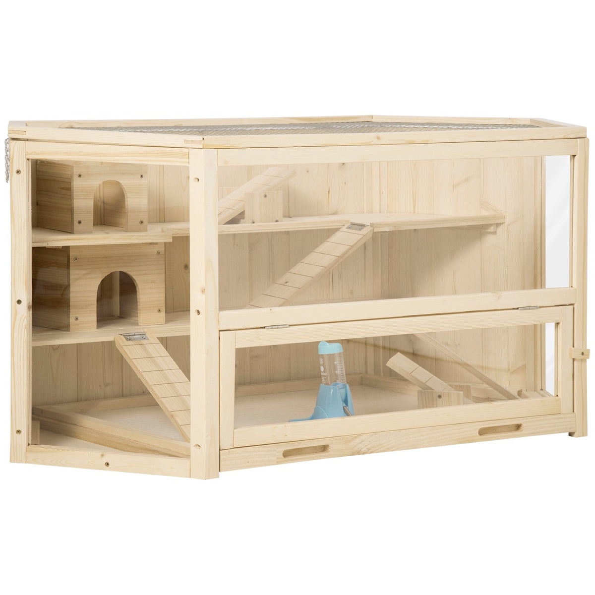 Small Animal Cage Rodent Cage Hamster Cage With Ramp Rocker Mouse Cage Top Hinged Cage Removable Base Tray Fir Wood 115 X 60 X 55 Cm