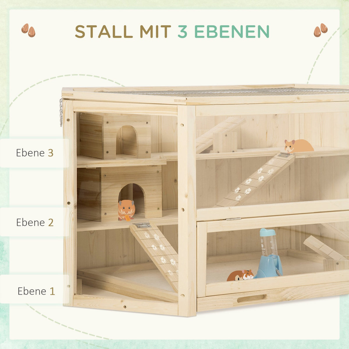 Small Animal Cage Rodent Cage Hamster Cage With Ramp Rocker Mouse Cage Top Hinged Cage Removable Base Tray Fir Wood 115 X 60 X 55 Cm