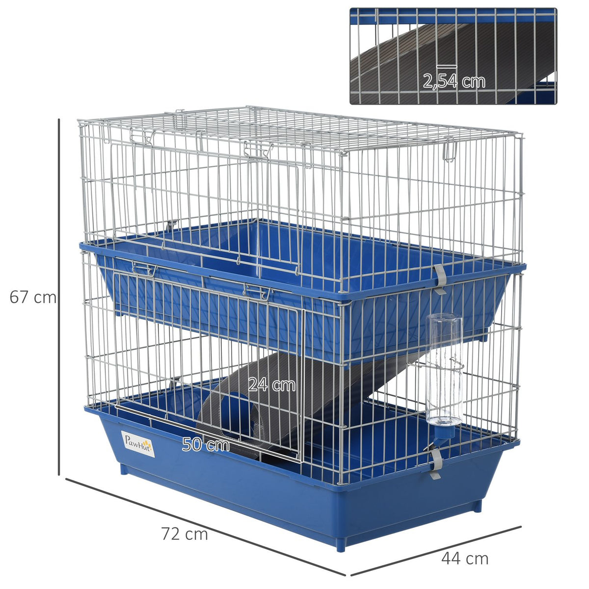 Small Animal Cage Rodent Cage With Accessories Small Animal Stable Cage For Small Animals Two-Story Plastic Metal Blue + Gray 72 X 44 X 67 Cm
