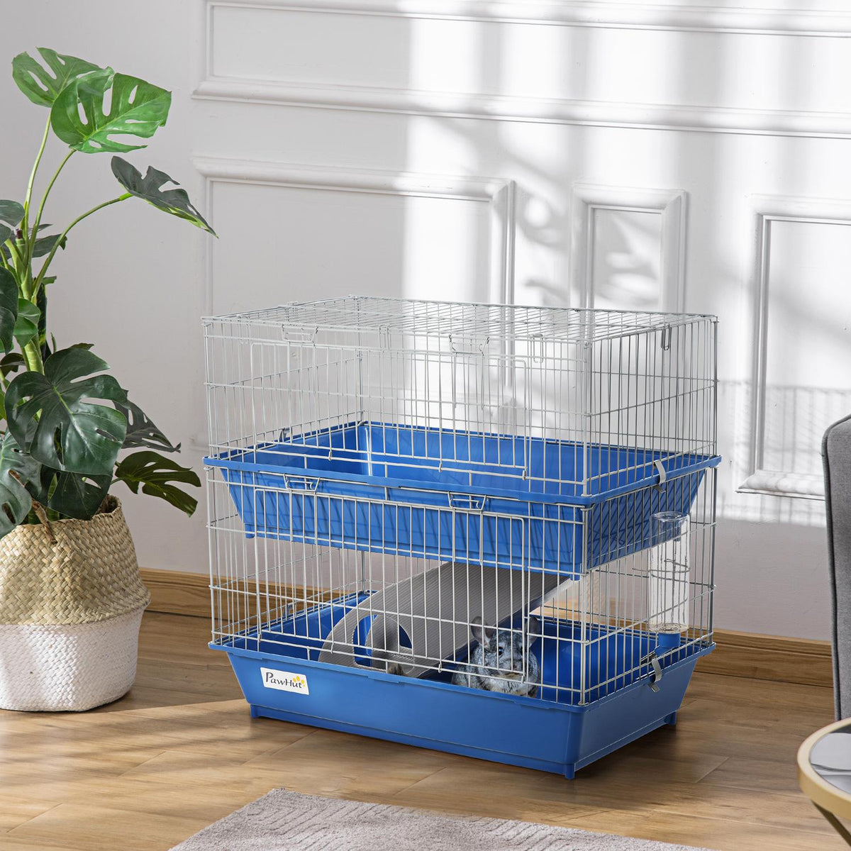 Small Animal Cage Rodent Cage With Accessories Small Animal Stable Cage For Small Animals Two-Story Plastic Metal Blue + Gray 72 X 44 X 67 Cm