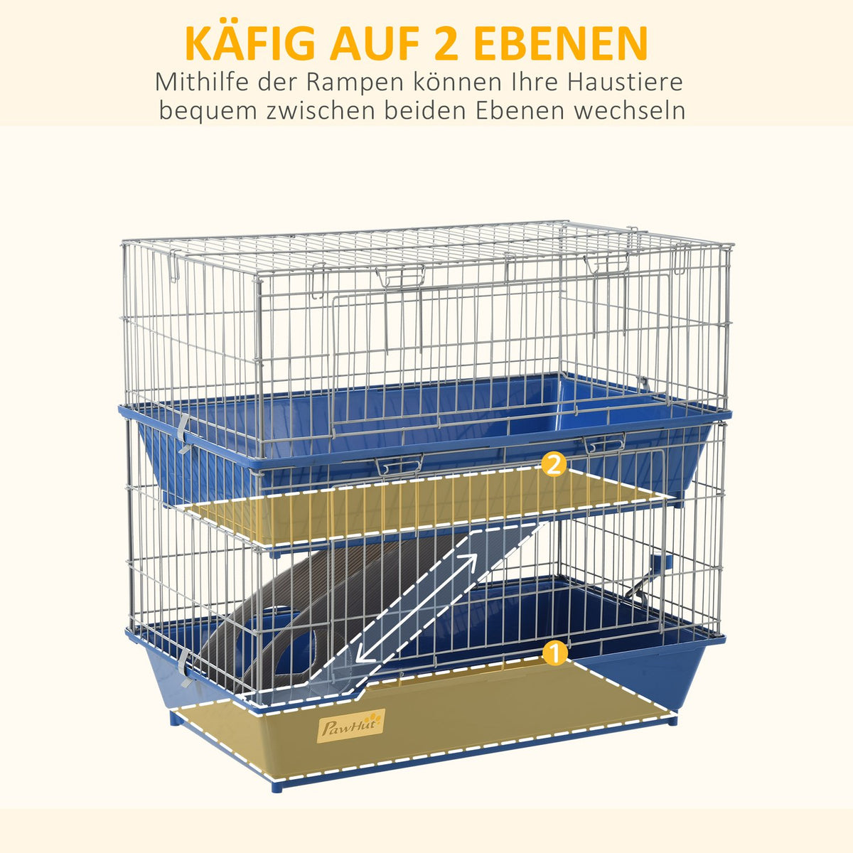 Small Animal Cage Rodent Cage With Accessories Small Animal Stable Cage For Small Animals Two-Story Plastic Metal Blue + Gray 72 X 44 X 67 Cm