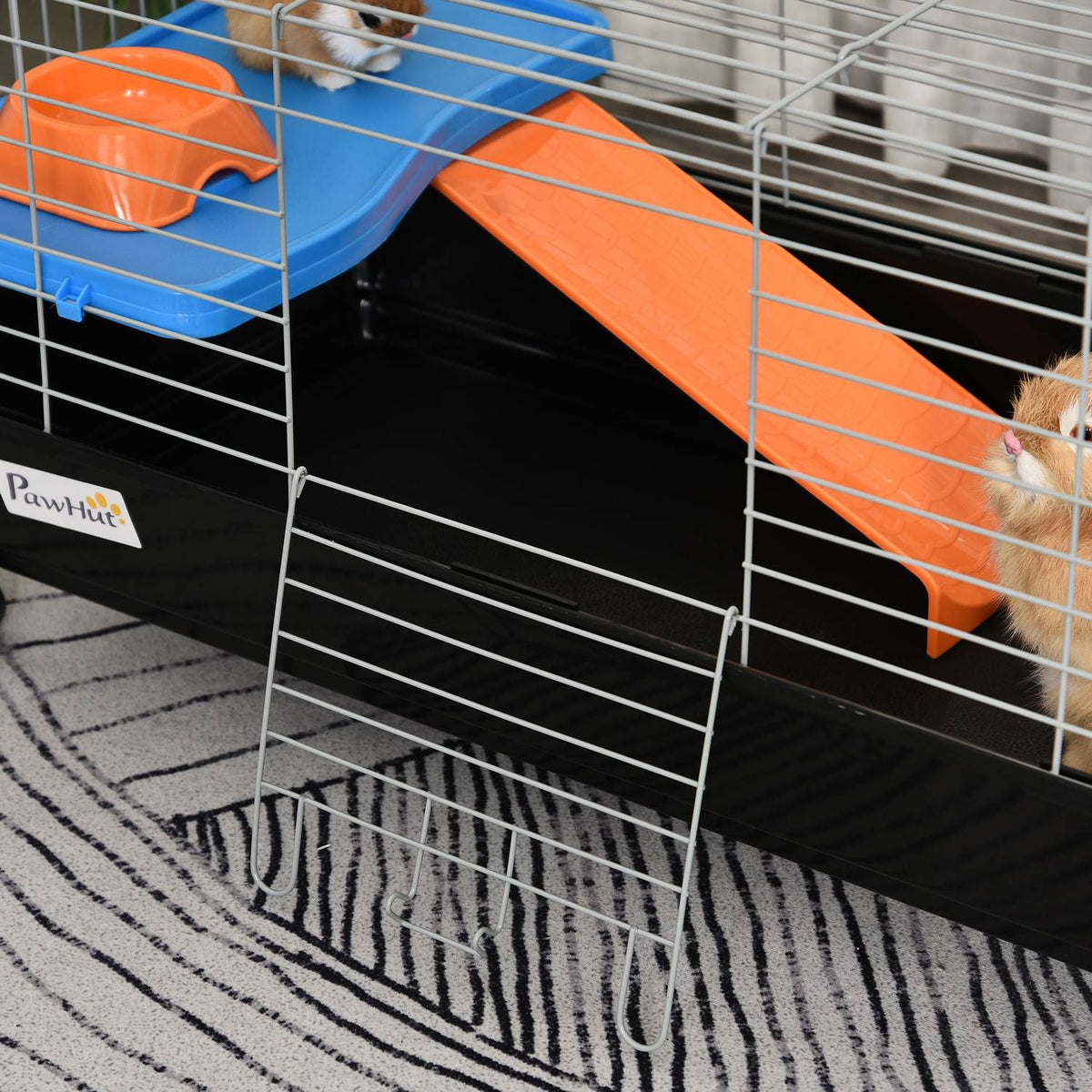 Small Animal Cage, Rollable Rodent Cage, Starter Set With All Accessories, Steel + Pp + Nylon, Black, 89X44X43 Cm
