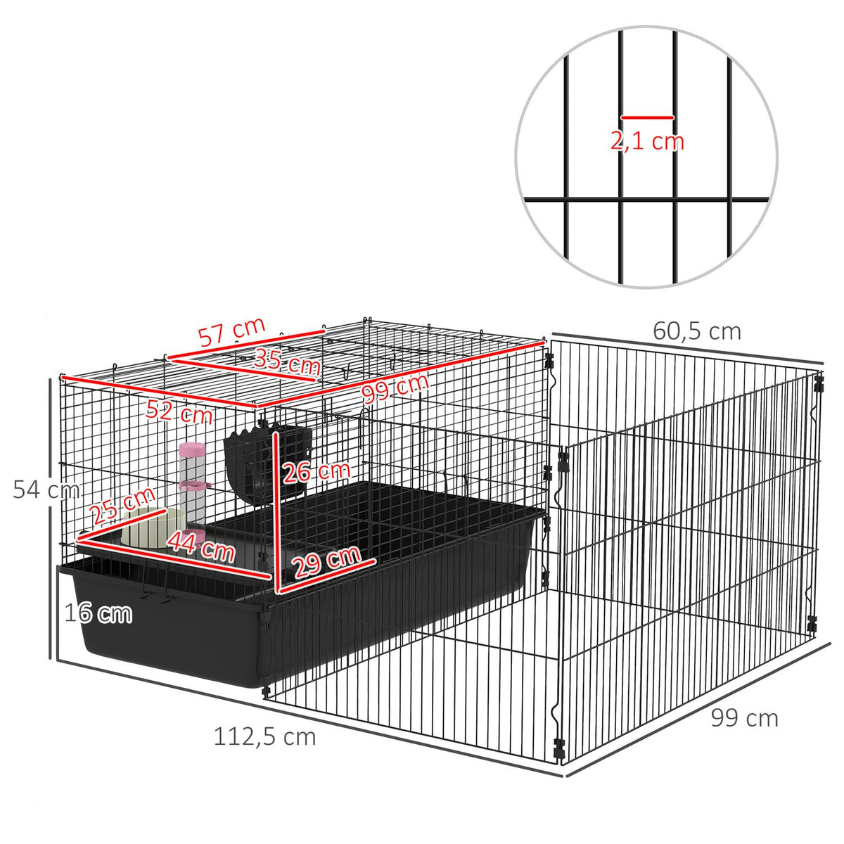 Small Animal Cage Small Animal Hutch With Water Bottle, Food Bowl, Rodent Cage With Feeding Trough, Accessories, Guinea Pig Cage For Small Animals Steel Black