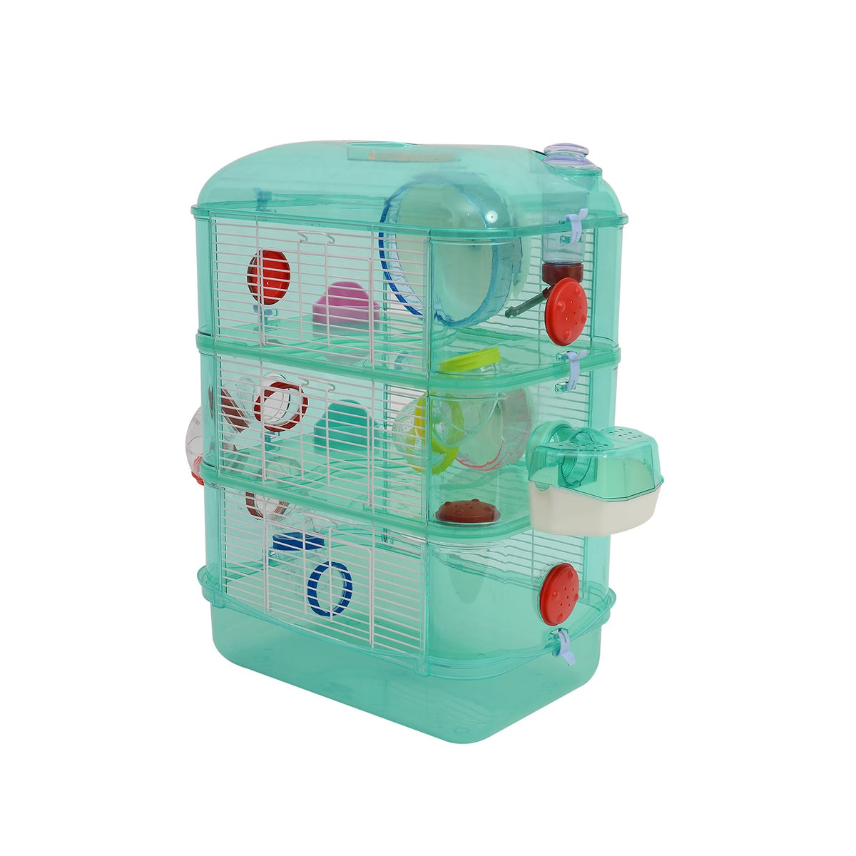 Small Animal Cage With Balance Wheel, Food Bowl, Drinking Bottle, Green, 40.5X28X55Cm