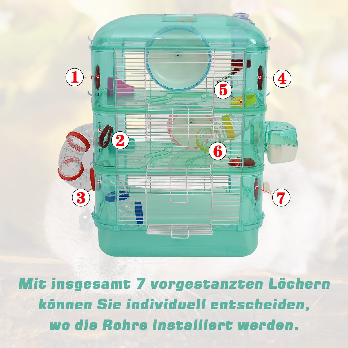 Small Animal Cage With Balance Wheel, Food Bowl, Drinking Bottle, Green, 40.5X28X55Cm