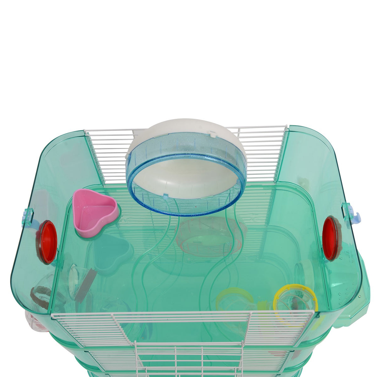 Small Animal Cage With Balance Wheel, Food Bowl, Drinking Bottle, Green, 40.5X28X55Cm