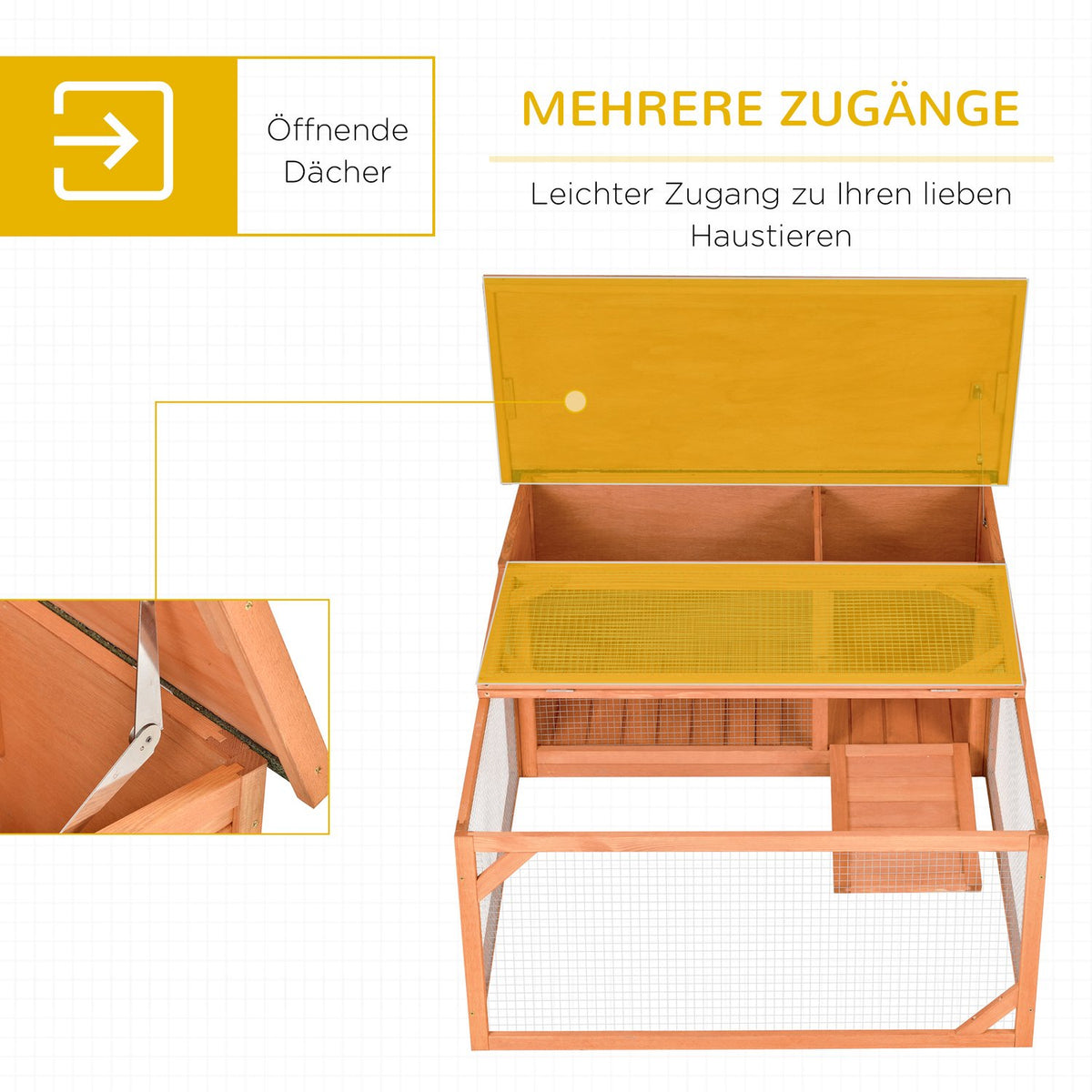 Small Animal Hutch Dwarf Rabbit Hutch 125.5X100X49Cm With Openable Asphalt Roof Outdoor Indoor Backyard Weatherproof Fir Wood Orange + Green