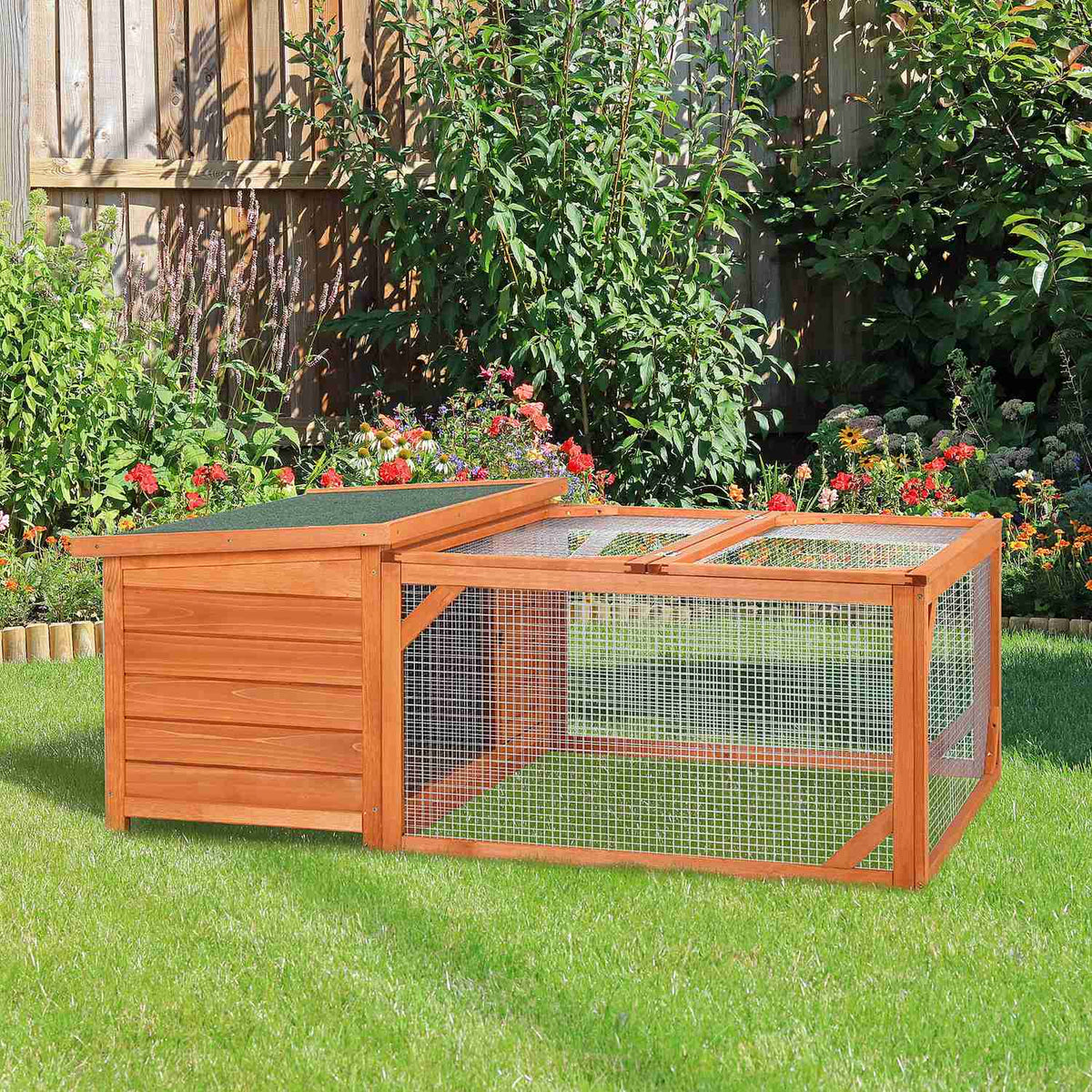 Small Animal Hutch Dwarf Rabbit Hutch 125.5X100X49Cm With Openable Asphalt Roof Outdoor Indoor Backyard Weatherproof Fir Wood Orange + Green