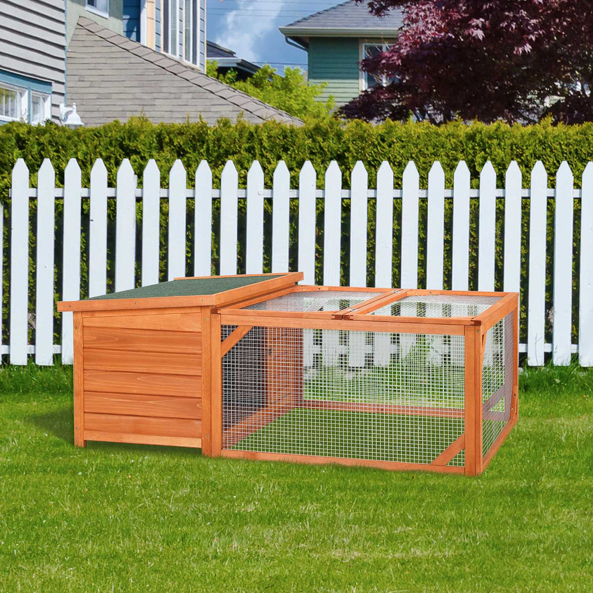 Small Animal Hutch Dwarf Rabbit Hutch 125.5X100X49Cm With Openable Asphalt Roof Outdoor Indoor Backyard Weatherproof Fir Wood Orange + Green