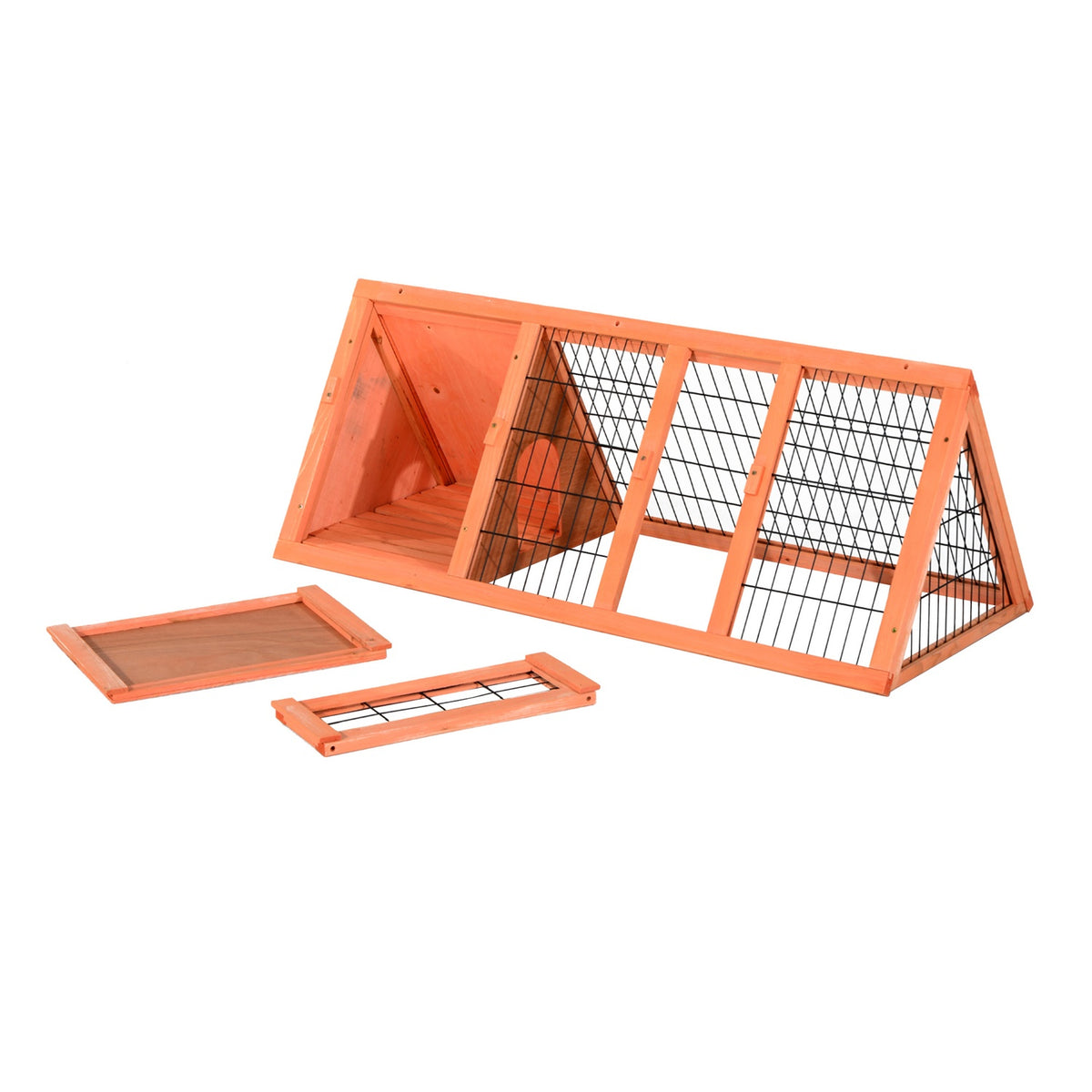 Small Animal Hutch Guinea Pig Hutch 118 X 50 X 45 Cm Triangular With Outdoor Run Orange