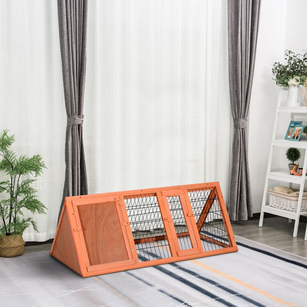 Small Animal Hutch Guinea Pig Hutch 118 X 50 X 45 Cm Triangular With Outdoor Run Orange
