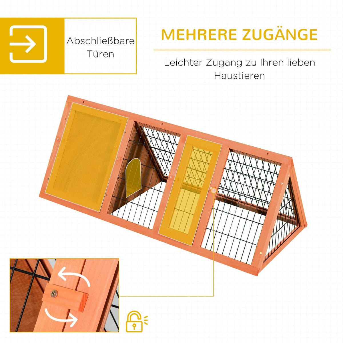 Small Animal Hutch Guinea Pig Hutch 118 X 50 X 45 Cm Triangular With Outdoor Run Orange
