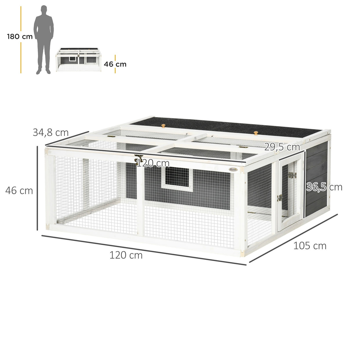 Small Animal Hutch Small Animal Cage 120 X 105 X 46 Cm Guinea Pig Hutch Enclosure Small Animal Enclosure Fir Wood