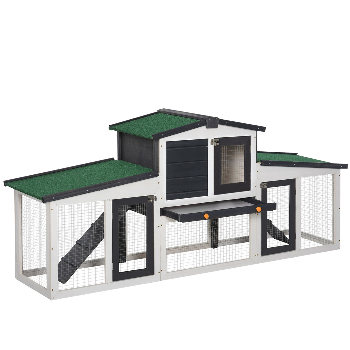 Small Animal Hutch Small Animal Cage 204 X 45 X 80 Cm Dwarf Rabbit Hutch With Asphalt Roof And Outdoor Enclosure Double-Decker Fir Wood Dark Gray + White