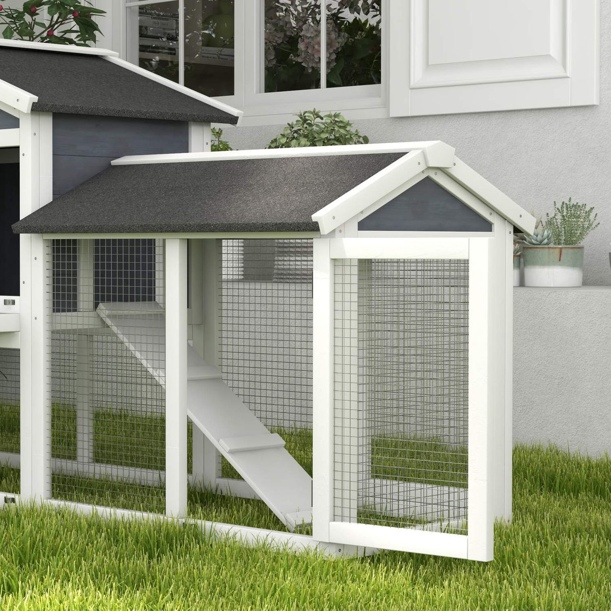 Small Animal Hutch with Run, Fir Wood, 147 x 54 x 84 cm, Gray