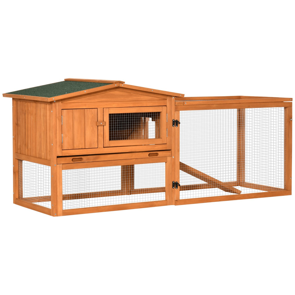 Small Animal Stable Fir Wood Small Animal House With Asphalt Roof Small Animal Cage With Floor Tray And Ramp Enclosure Outdoor Indoor Orange 156 X 58 X 68 Cm