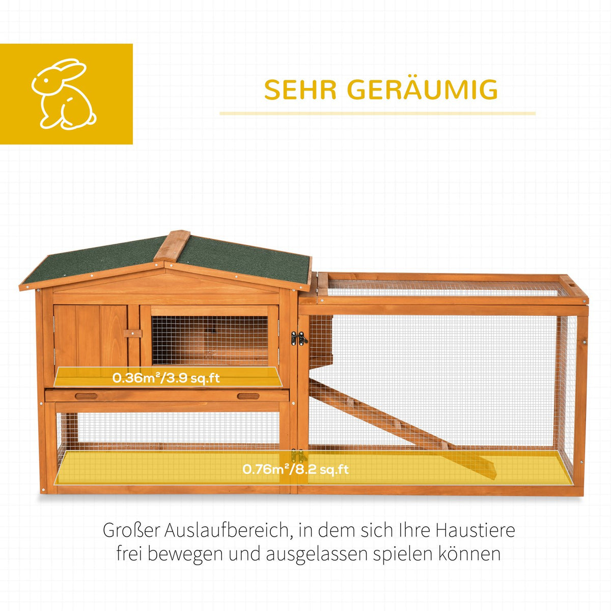 Small Animal Stable Fir Wood Small Animal House With Asphalt Roof Small Animal Cage With Floor Tray And Ramp Enclosure Outdoor Indoor Orange 156 X 58 X 68 Cm
