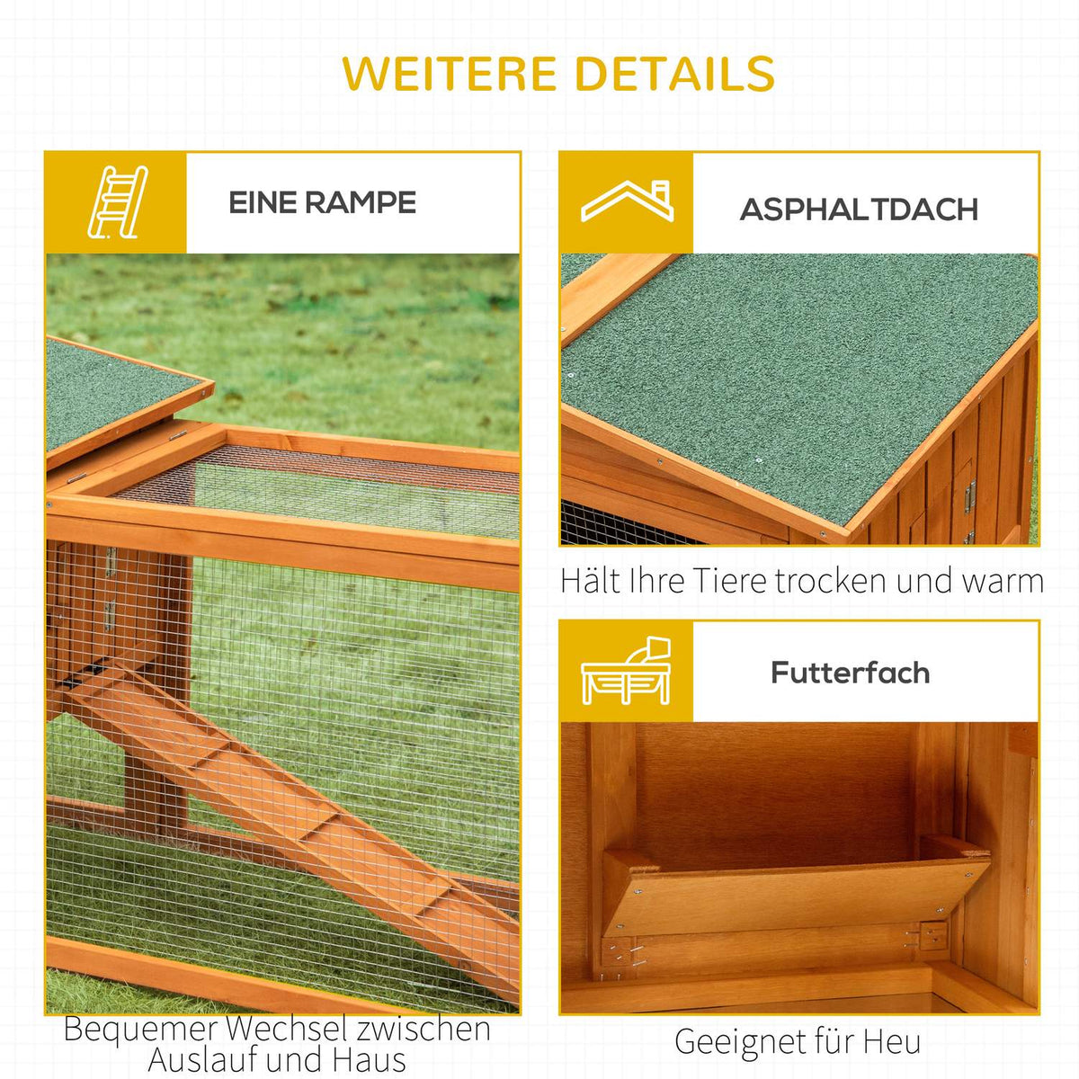 Small Animal Stable Fir Wood Small Animal House With Asphalt Roof Small Animal Cage With Floor Tray And Ramp Enclosure Outdoor Indoor Orange 156 X 58 X 68 Cm