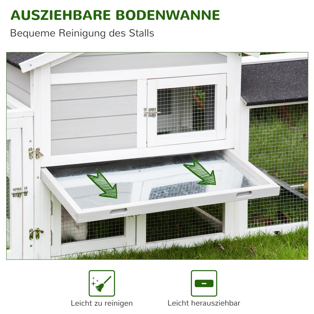 Small Animal Stable With Outdoor Enclosure And Asphalt Roof, Double-Story, Fir Wood, Grey