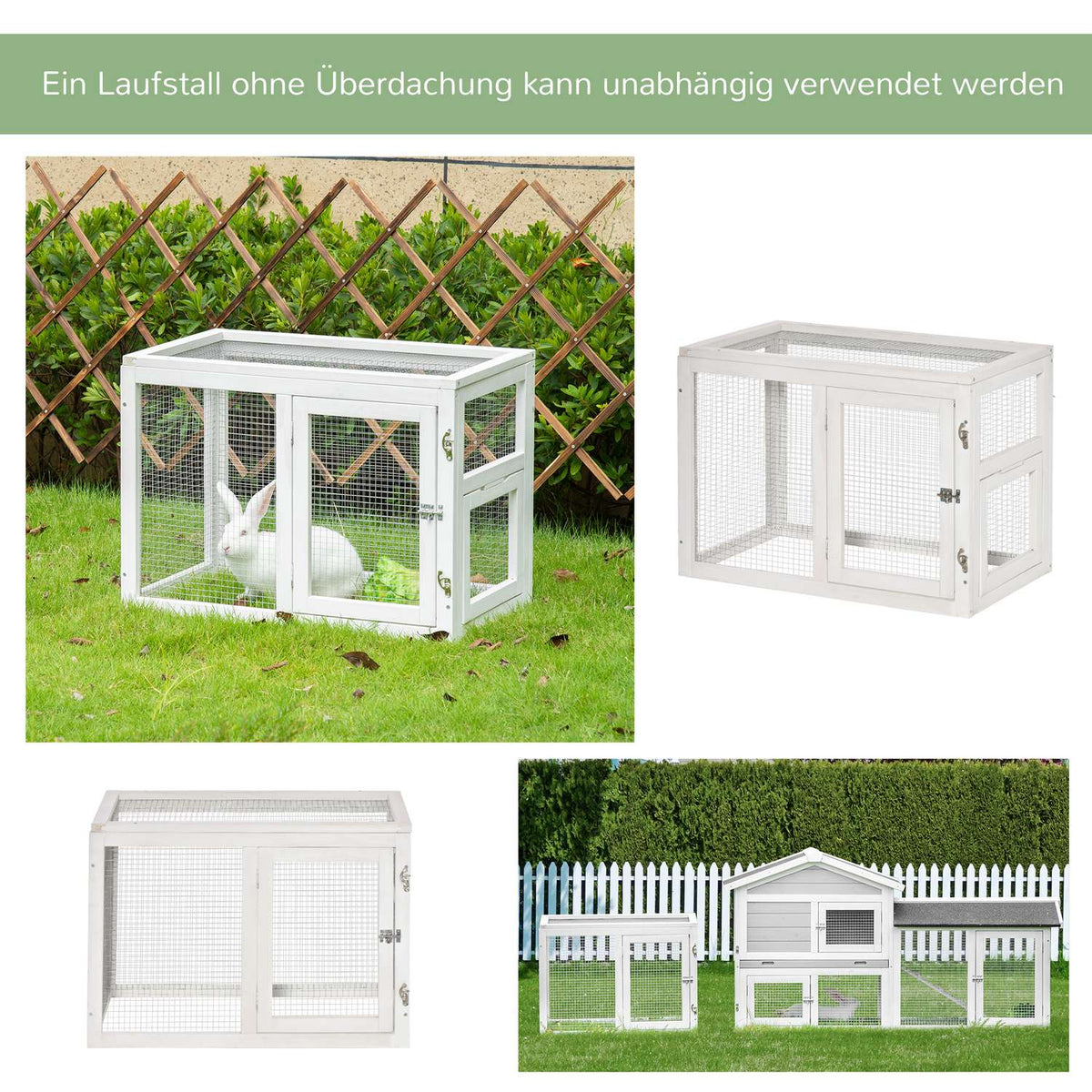 Small Animal Stable With Outdoor Enclosure And Asphalt Roof, Double-Story, Fir Wood, Grey