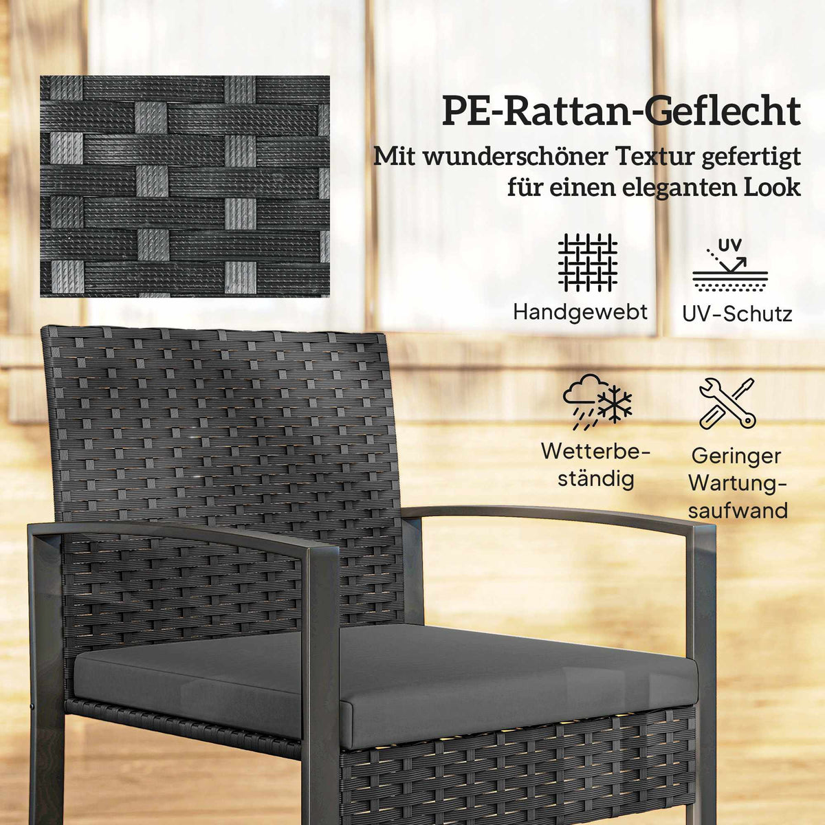 Small Balcony Furniture Set, PE Rattan, Cushioned Seats