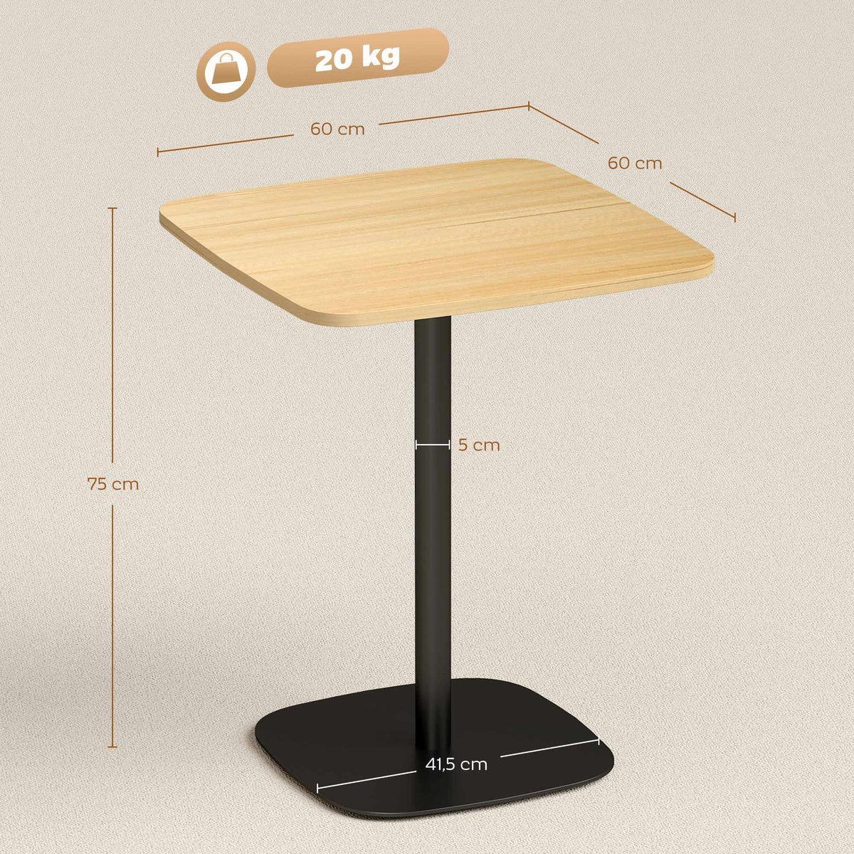 Small Dining Table, 60 cm Square, MDF Top, Steel Base