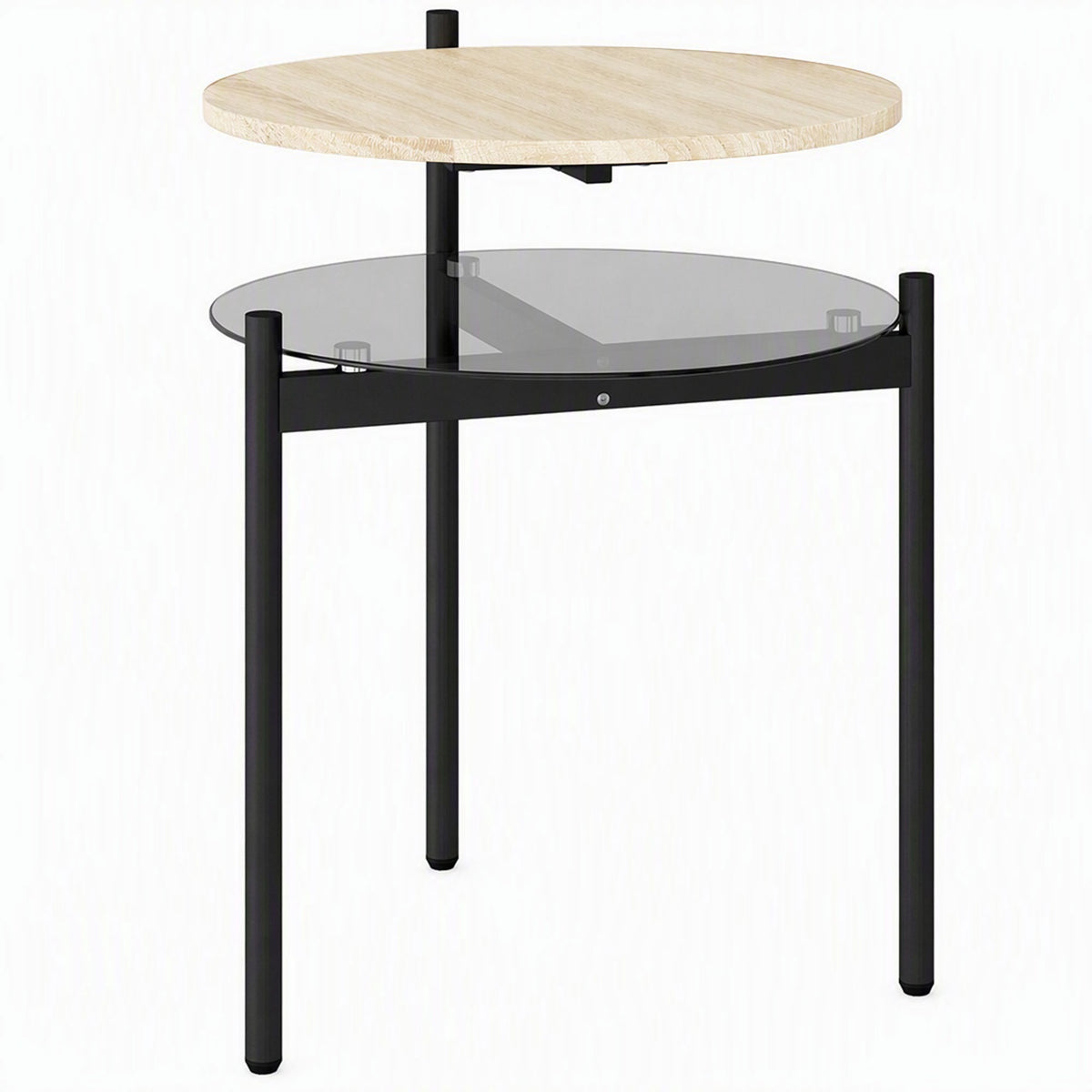 Small Oak Side Table with Open Glass Shelf, 41.8 x 39.8 x 53.5 cm