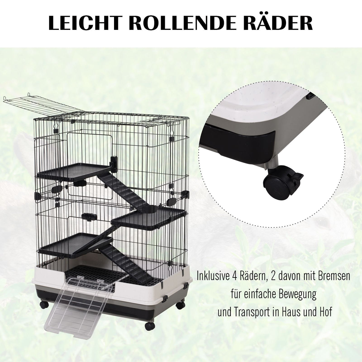 Small Pet Cage, 4 Wheels, 3 Doors, 2 Platforms, Metal, Black