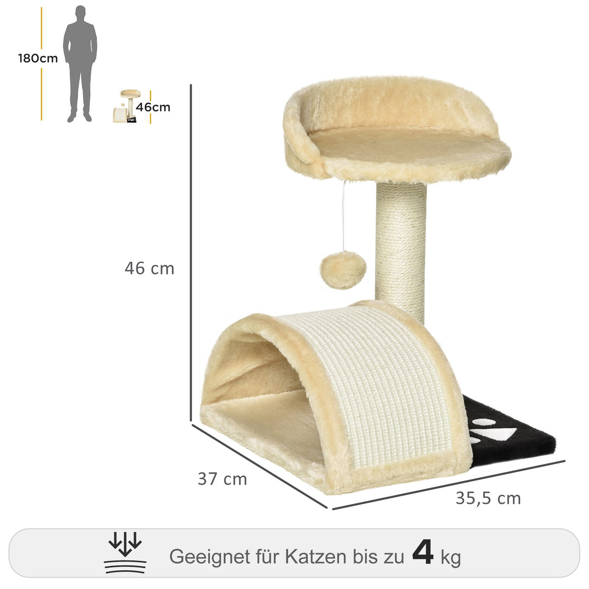 Small Scratching Post With Play Balls, Cat Scratching Post With Sisal Rope Scratching Poles, Beige, 35.5X37X46Cm