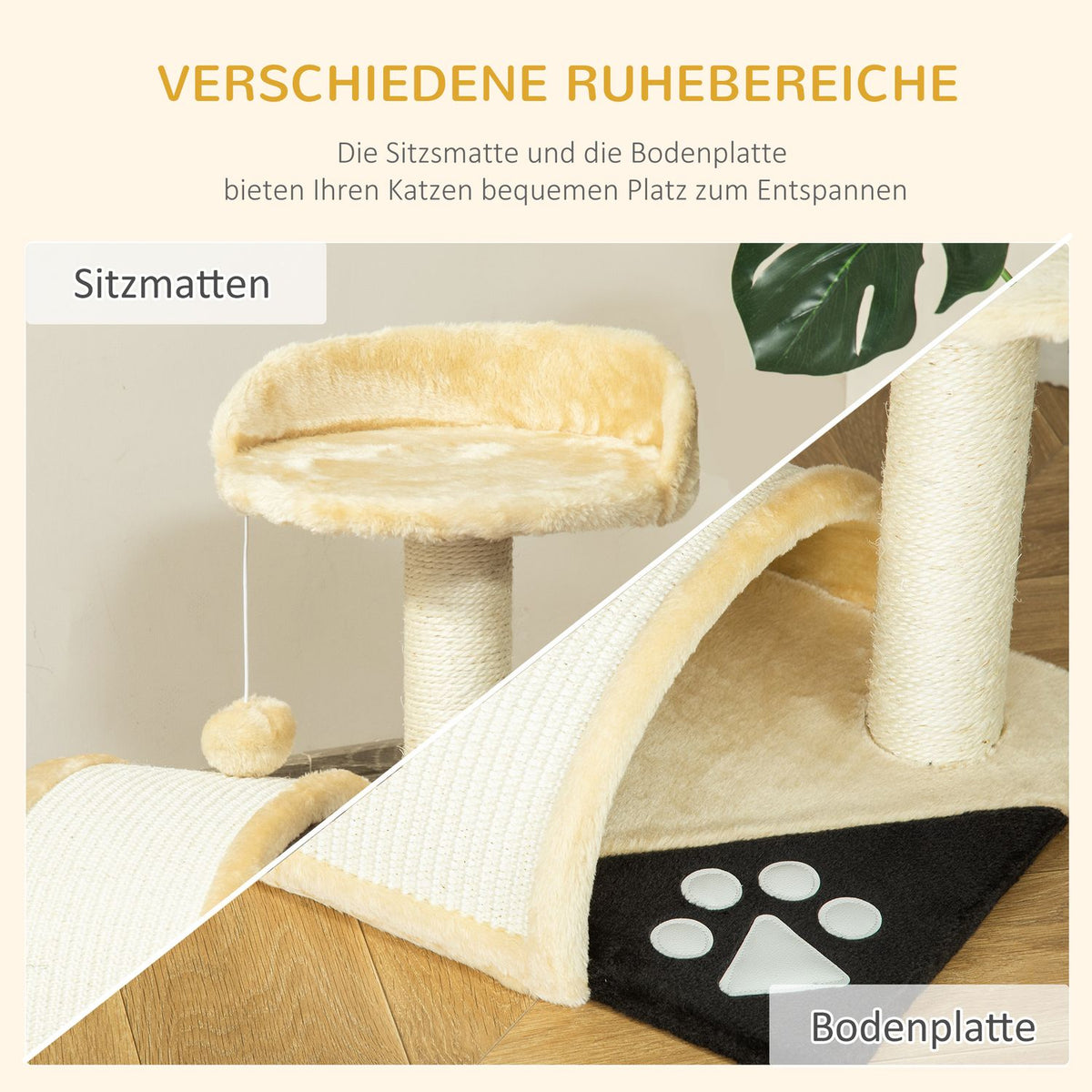 Small Scratching Post With Play Balls, Cat Scratching Post With Sisal Rope Scratching Poles, Beige, 35.5X37X46Cm