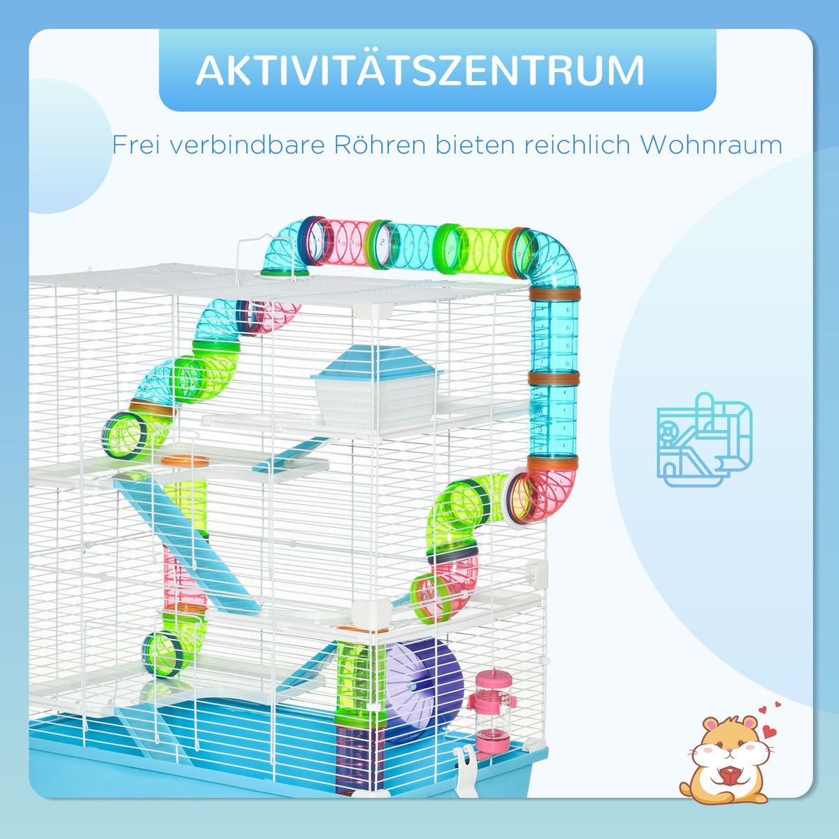 Small animal cage 5-tier rodent cage with ramp and running wheel for mice & small pets, 59x36x69cm, including feeding bowl made of steel wire