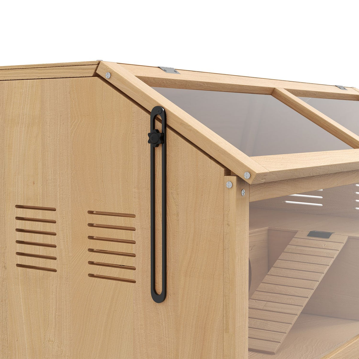 Small animal cage made of wood, small animal stable with suspension bridge, ladders, hut, 84 x 45 x 44 cm rodent cage with top door, for dwarf hamsters, natural