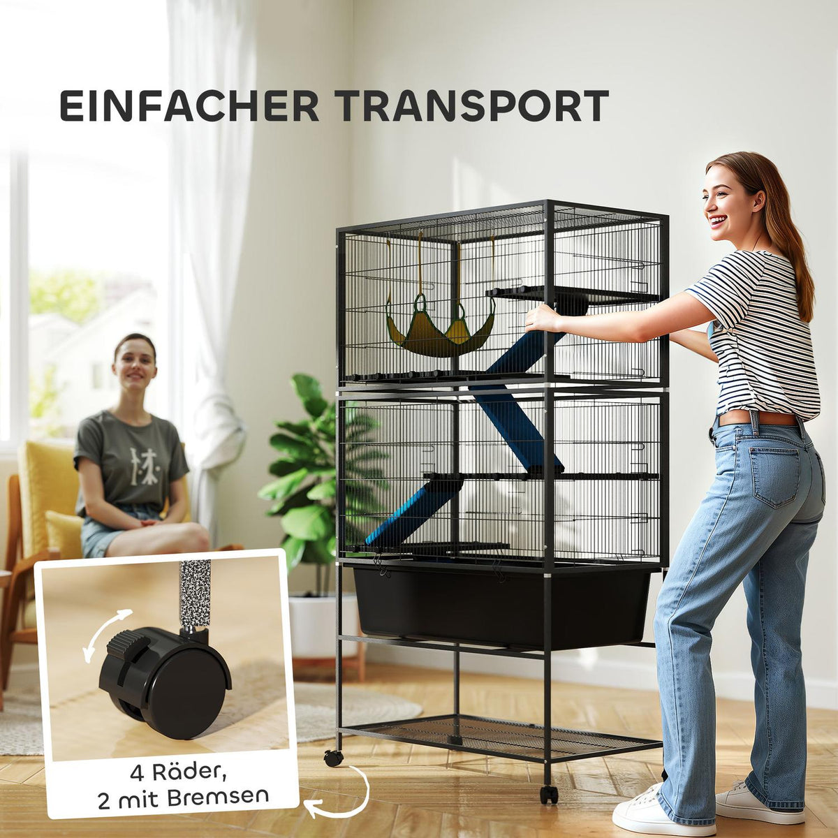 Small animal cage, rodent cage, ferret cage with pull-out tray, mouse cage with ramps, hammock, wheels, shelf, cage with accessories for squirrels, dwarf hamsters, chinchillas, dark gray |