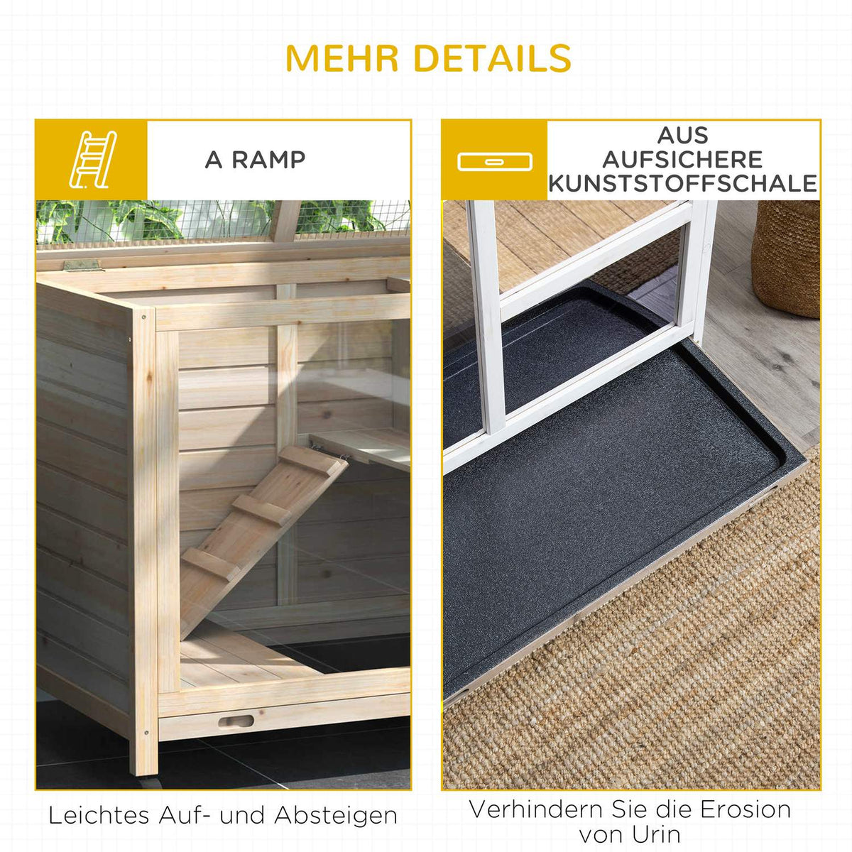 Small animal cage with wheels Guinea pig cage Small animal stable Small animal house inside and outside winterproof natural fir wood 91.5 x 53.3 x 73 cm