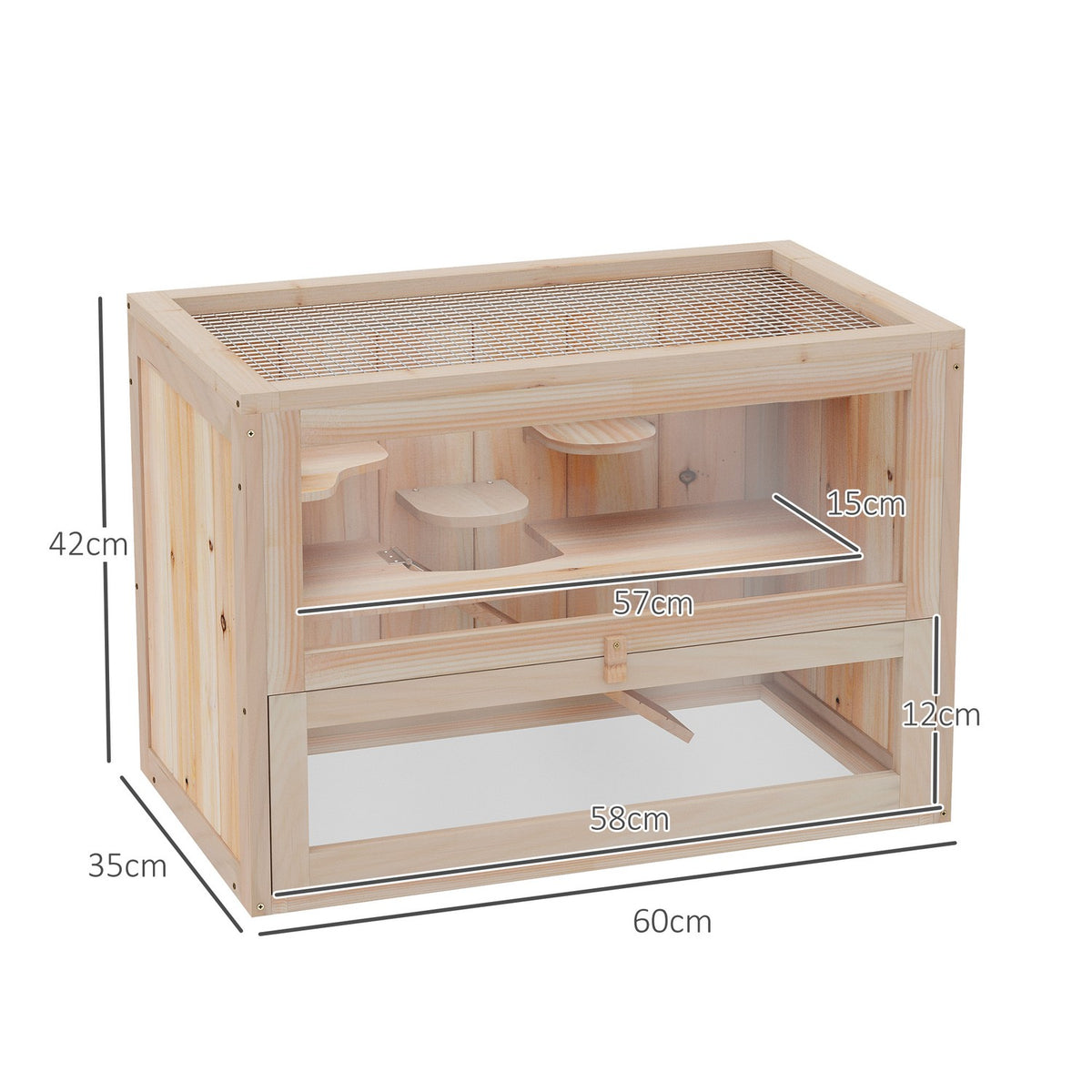 Small animal cage wood 60 x 35 x 42 cm