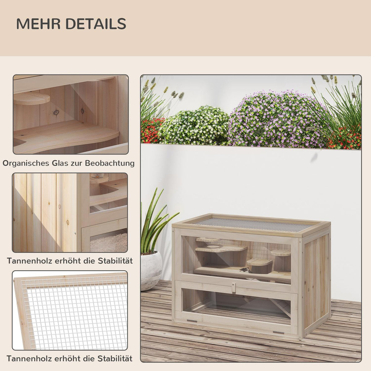 Small animal cage wood 60 x 35 x 42 cm