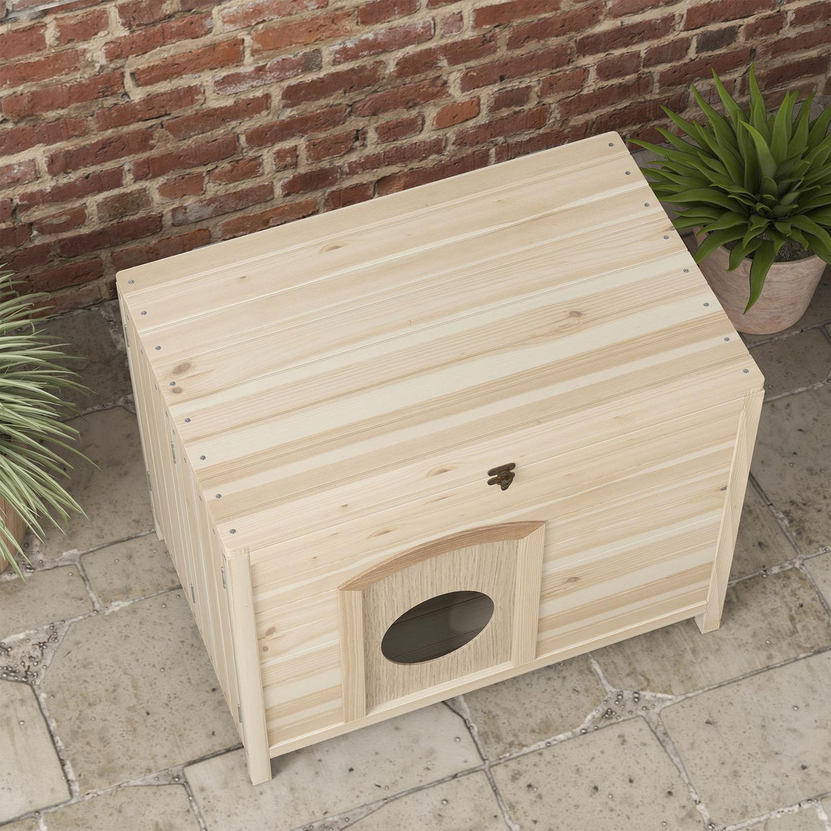 Small animal house foldable small animal cage, pet house made of wood, wooden house for cats, dogs under 13.5 kg, indoor, 78 x 51 x 62 cm, natural wood