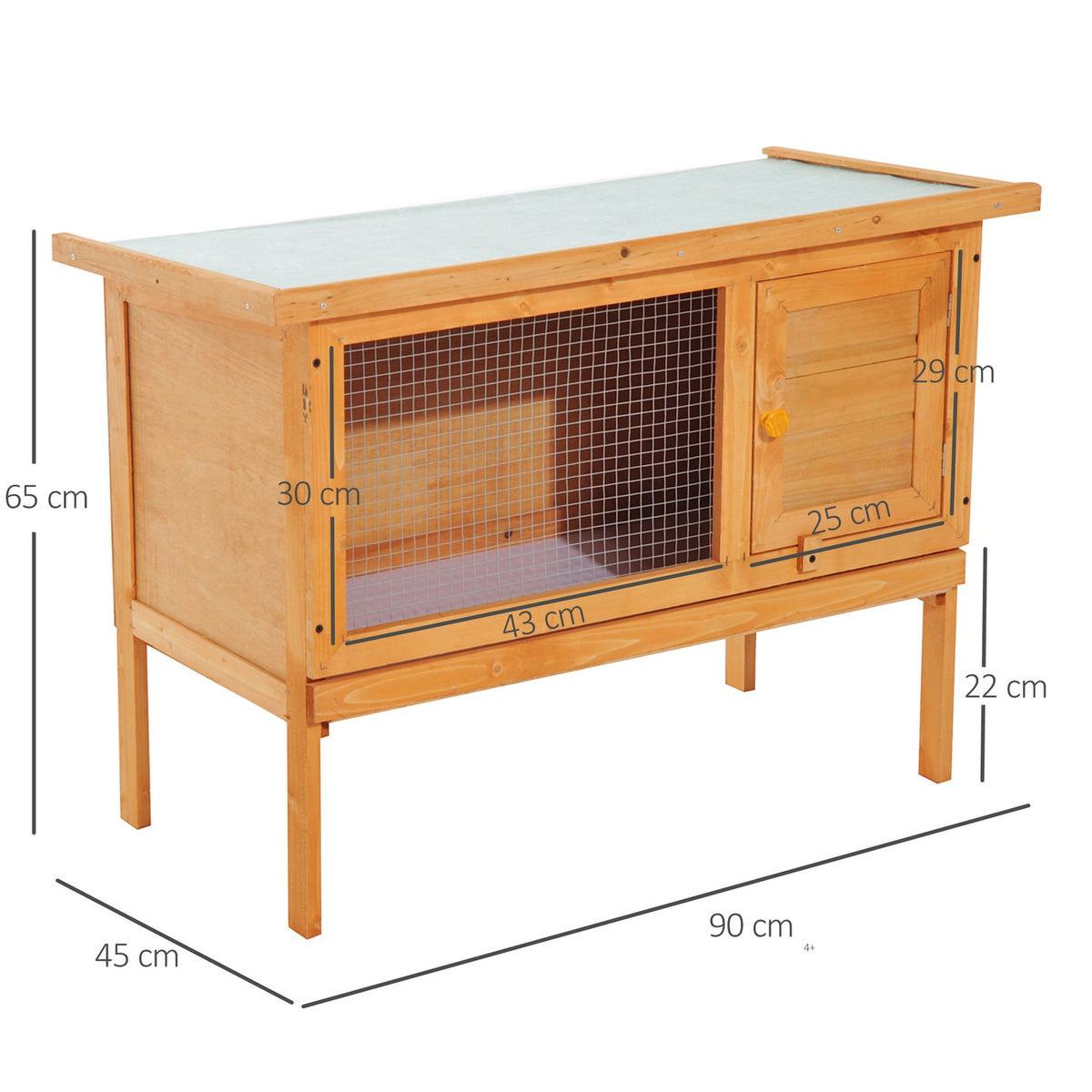 Small animal hutch dwarf rabbit cage weatherproof made of wood & metal 90 cm x 45 cm x 65 cm, ideal for rabbits & small animals