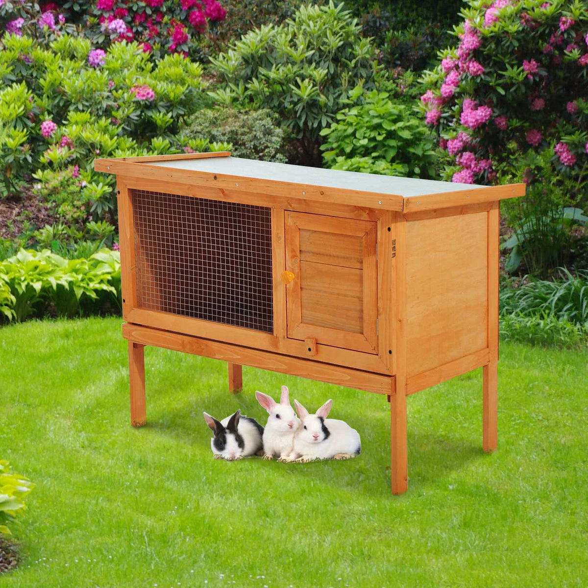 Small animal hutch dwarf rabbit cage weatherproof made of wood & metal 90 cm x 45 cm x 65 cm, ideal for rabbits & small animals
