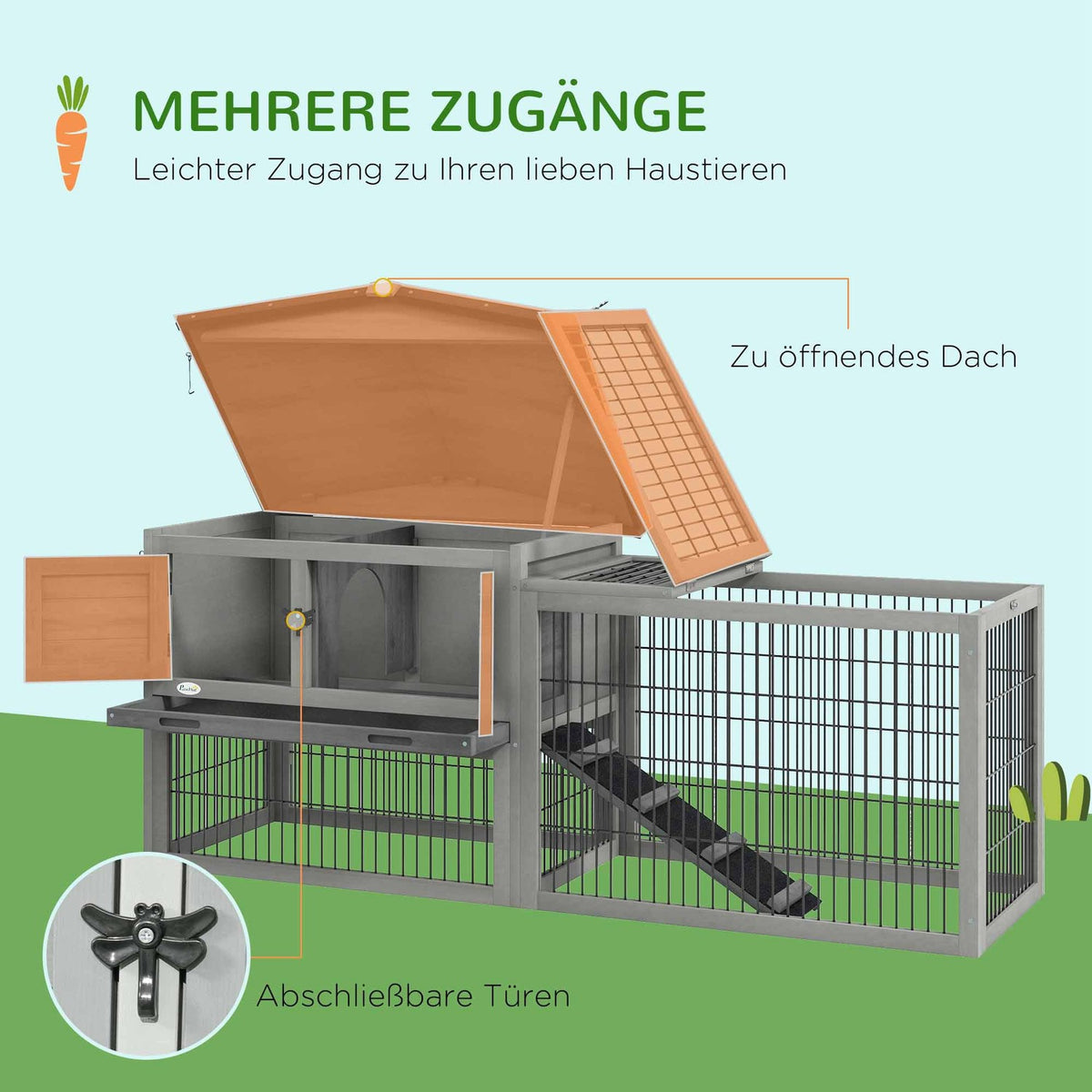 Small animal hutch small animal cage with outdoor enclosure guinea pig hutch free-range enclosure winterproof outdoor animal hutch fir wood gray 150 cm x 52 cm x 68 cm |