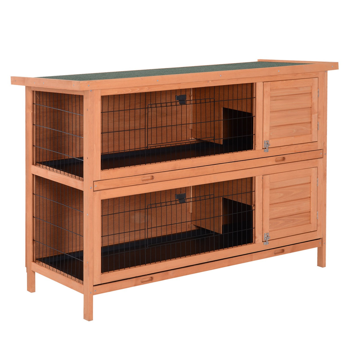Small animal pen, double-decker, small animal cage for guinea pigs made of fir wood, orange, 136.4 cm x 50 cm x 93 cm