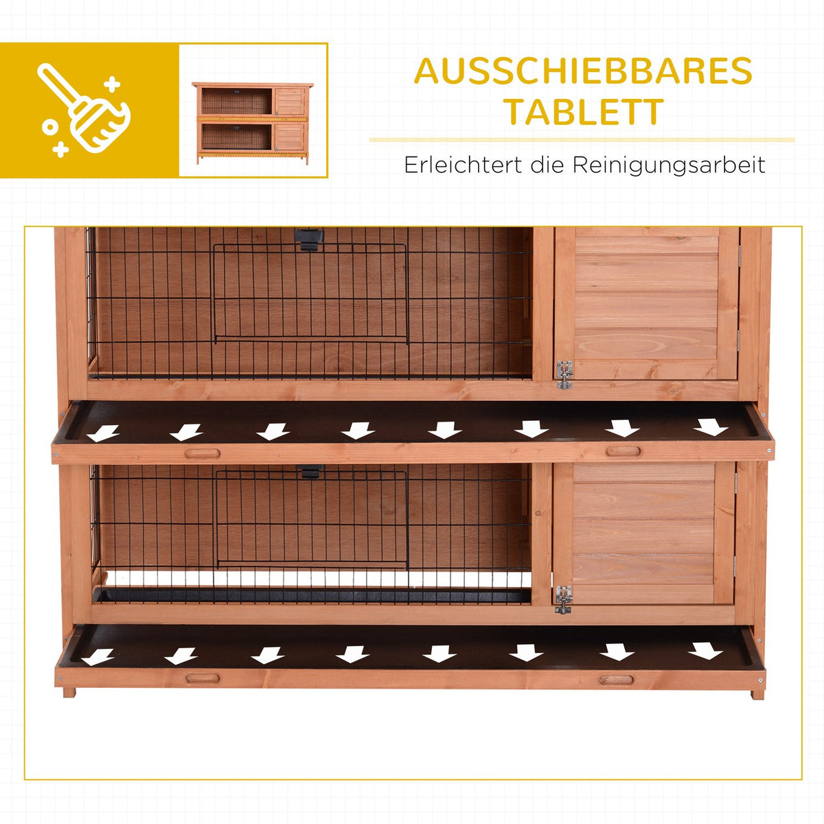 Small animal pen, double-decker, small animal cage for guinea pigs made of fir wood, orange, 136.4 cm x 50 cm x 93 cm